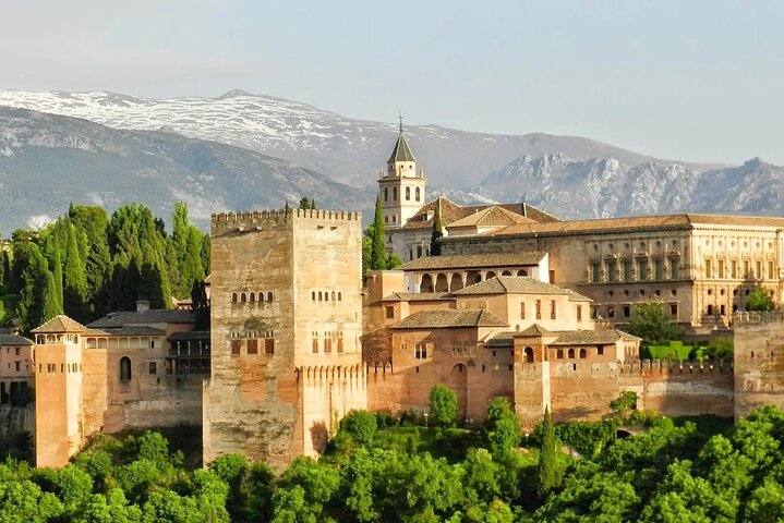 The Alhambra fortress and palaces below the Sierra Nevada